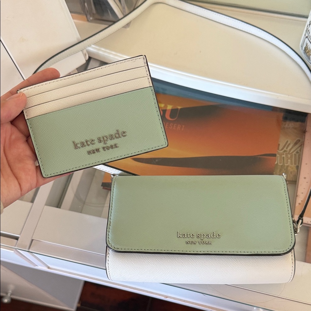 Kate Spade Mint and White Wallet Duo